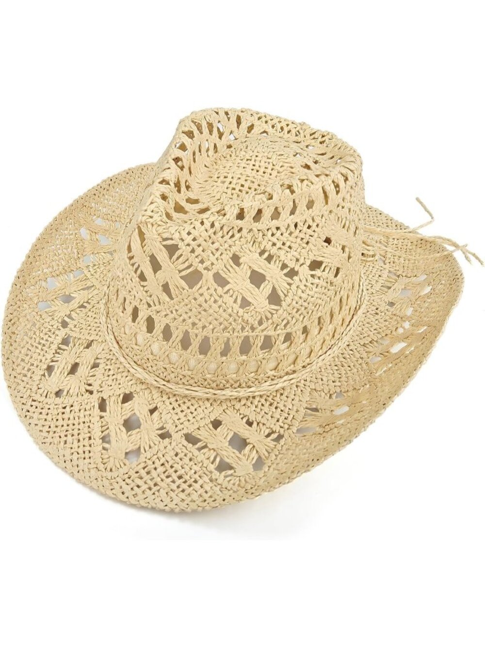 Women's Light Beige Straw Beaded Band Wide Brim Cowboy Western Cowgirl Sun Hat